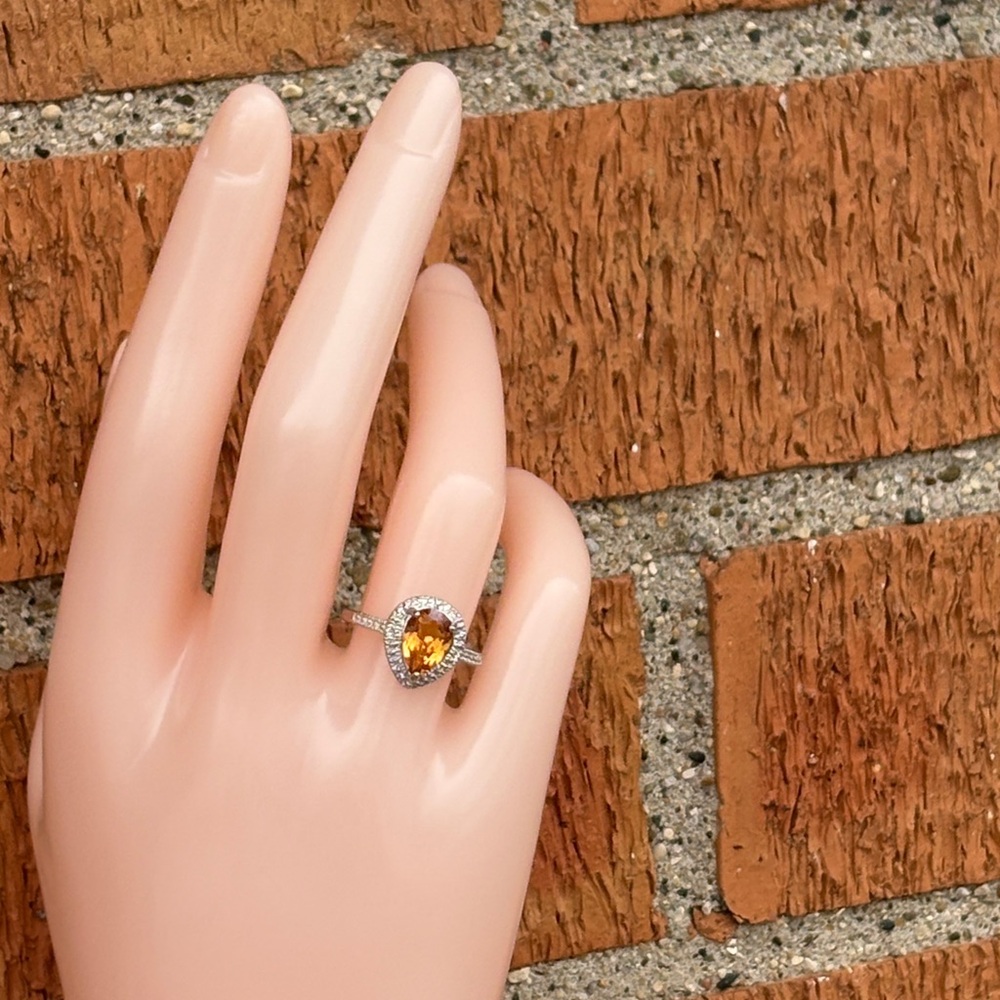 Pear Cut 1.40 ct Natural Citrine & Diamond Accent Halo Sterling Ring Size 7 - Picture 16 of 17